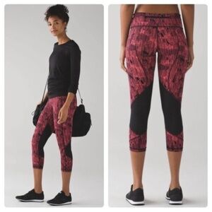 Lululemon Pace Rival Crop Down Pour Electrc Coral SZ 4